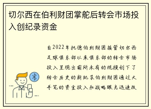 切尔西在伯利财团掌舵后转会市场投入创纪录资金